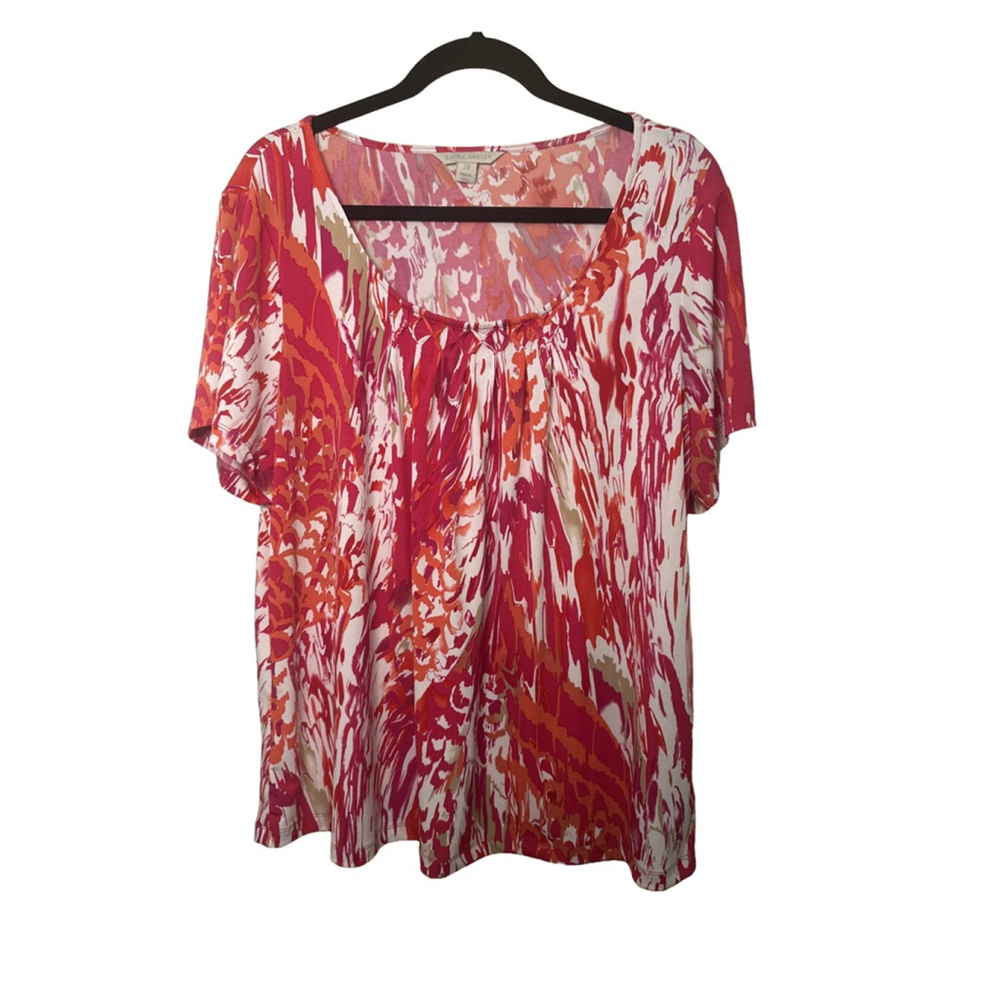 LAURA ASHLEY Size 2X Red White Tan Top